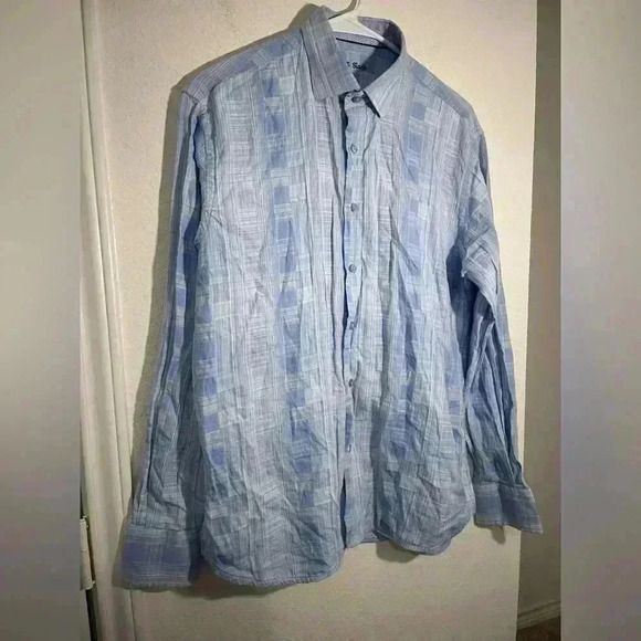 Luchiano Visconti Black Mens Blue White Long Sleeve Button Down Shirt Size M - Picture 4 of 9